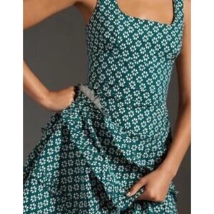 NWT Anthropologie Blythe Floral Midi Dress • Green White • Cotton Stretch L